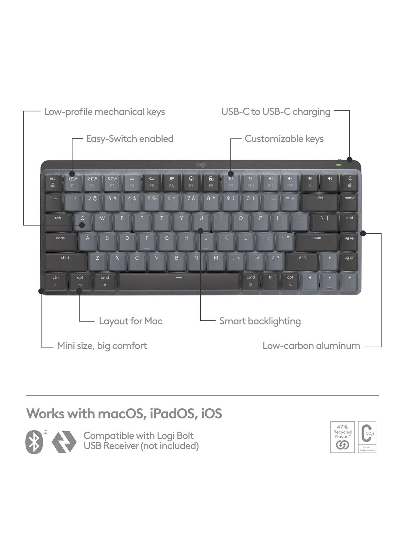 Logitech MX Mechanical Mini For Mac Minimalist Wireless Illuminated Keyboard 6 Logitech MX Mechanical Mini For Mac Minimalist Wireless Illuminated Keyboard - Image 6