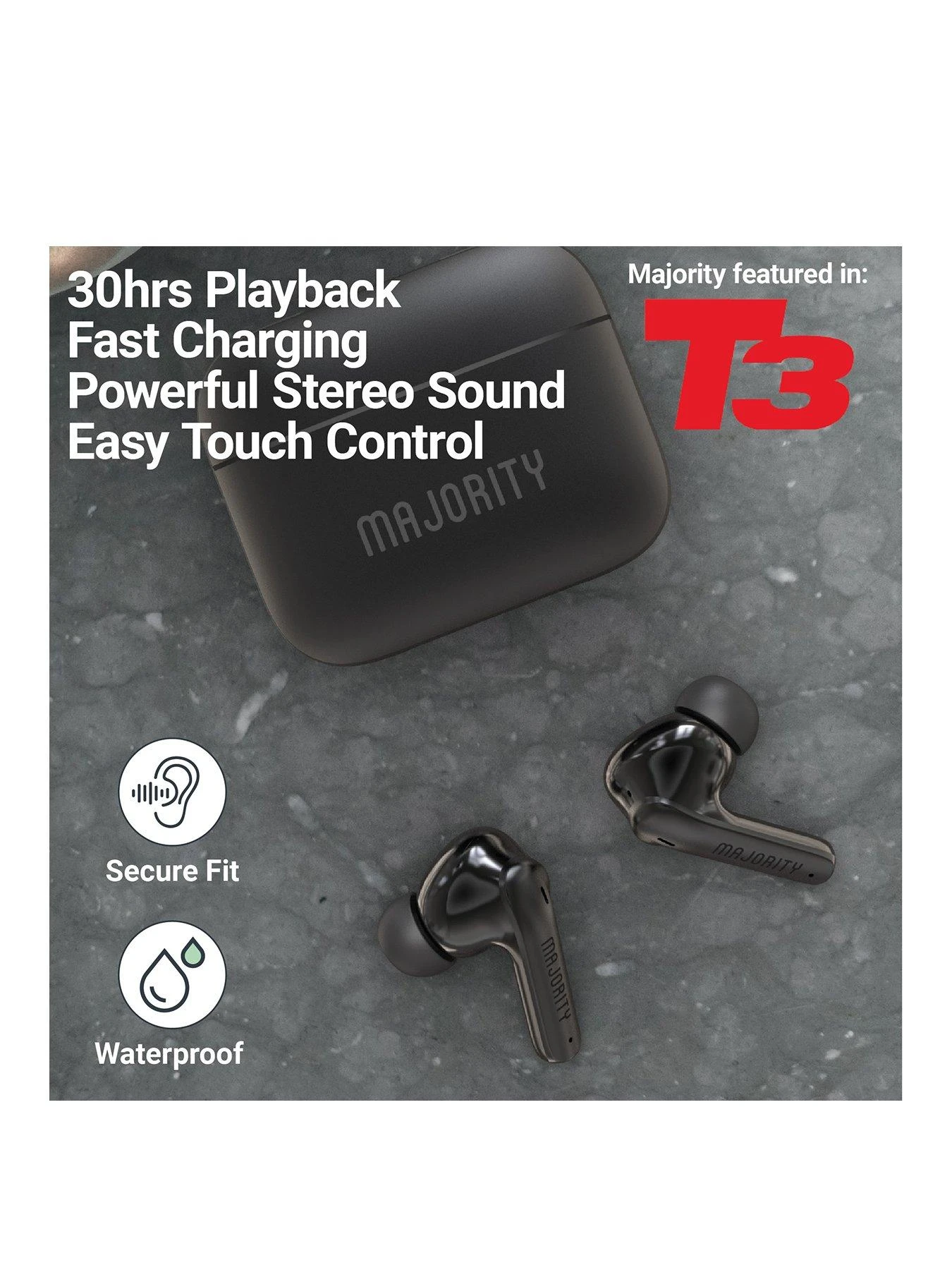 Majority TRU 1 Wireless Bluetooth Earbuds - Black 2 Majority TRU 1 Wireless Bluetooth Earbuds - Black - Image 2