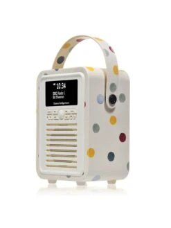 VQ Retro Mini Portable DAB Radio With Bluetooth - Polka Dot -Digital Station VJ1XA SQ4 0000000067 CREAM SLd