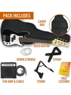3rd Avenue 3/4 Short Scale Bass Guitar Starter Pack - Black -Digital Station VLGAE SQ3 0000000099 N A SLd1