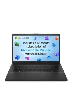 HP 17-cn0104na Laptop - 17.3in FHD, Intel Pentium Silver, 4GB RAM, 128GB SSD, With Microsoft 365 Personal Included - Black