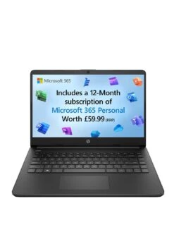 HP 14s-dq0034na, Intel Celeron, 4GB RAM 128GB SSD, 14in Laptop - Black With Optional Norton 360 (1 Year)