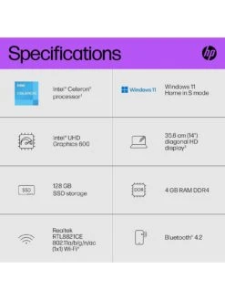 HP 14s-dq0034na, Intel Celeron, 4GB RAM 128GB SSD, 14in Laptop - Black With Optional Norton 360 (1 Year) -Digital Station VN71H SQ7 0000000004 BLACK SLd3