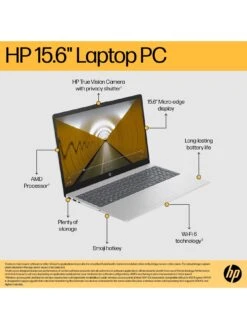 HP 15-fc0008na Laptop - 15.6in FHD, AMD Ryzen 5, 8GB RAM, 256GB SSD, with Optional Microsoft 365 Family (12 Months) - Silver -Digital Station VN71M SQ5 0000000035 SILVER SLd1