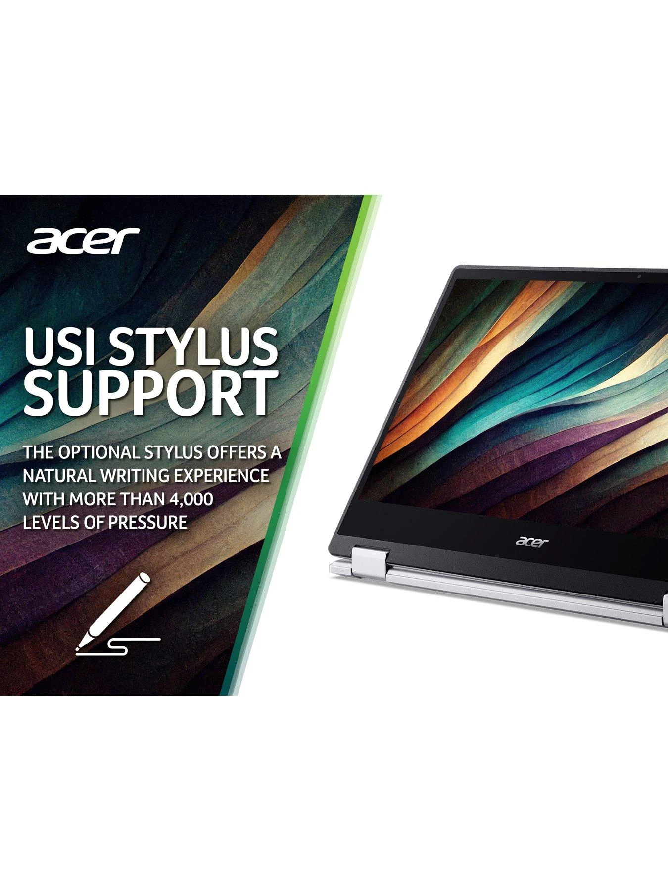 Acer Chromebook Spin 314, Intel Celeron, 4GB RAM 128GB SSD, 14in HD Touchscreen Laptop - Silver 6 Acer Chromebook Spin 314, Intel Celeron, 4GB RAM 128GB SSD, 14in HD Touchscreen Laptop - Silver - Image 6