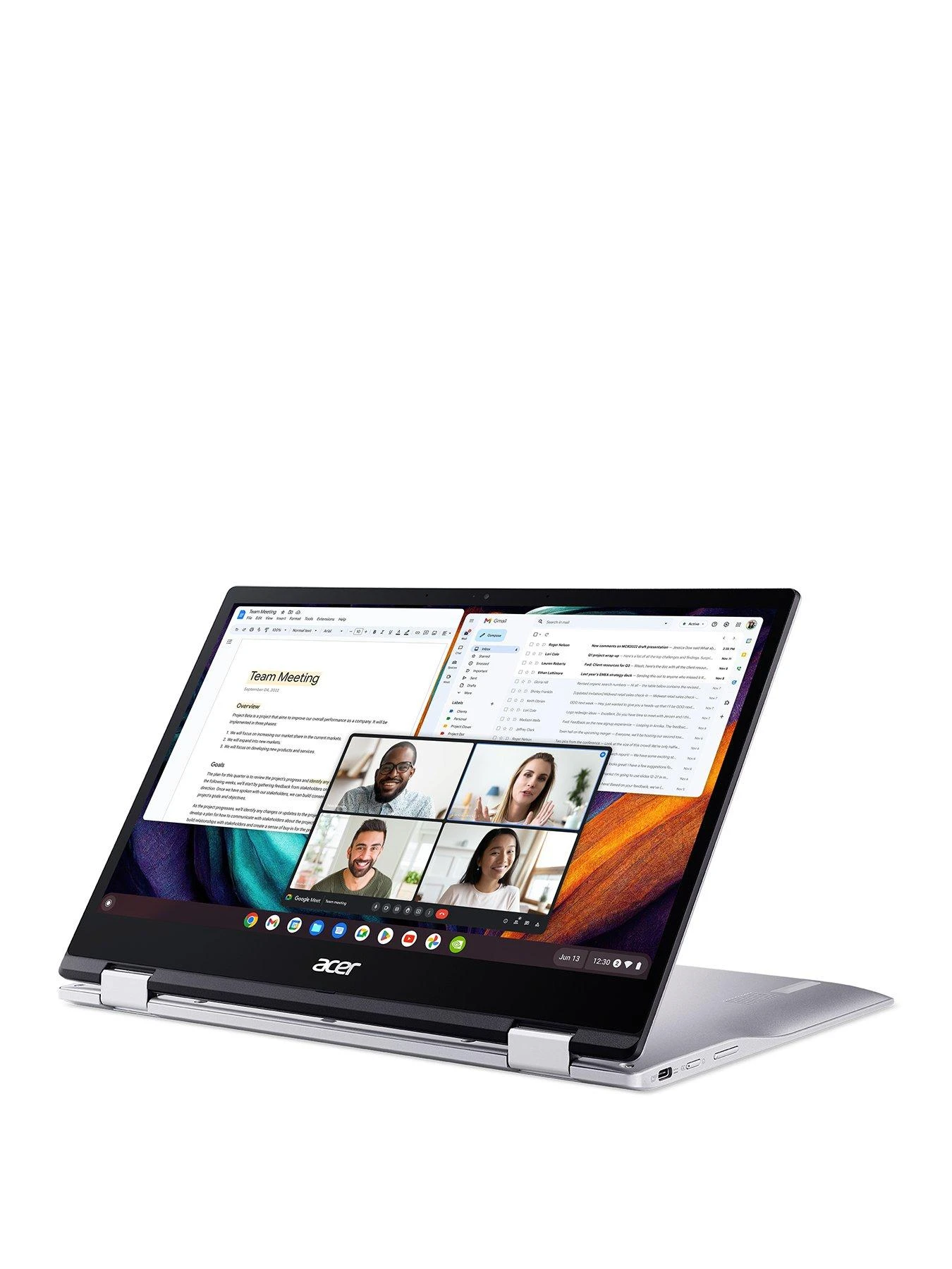 Acer Chromebook Spin 513 - 13.3in FHD Touchscreen, Qualcomm Snapdragon, 8GB RAM, 64GB SSD - Silver 2 Acer Chromebook Spin 513 - 13.3in FHD Touchscreen, Qualcomm Snapdragon, 8GB RAM, 64GB SSD - Silver - Image 2