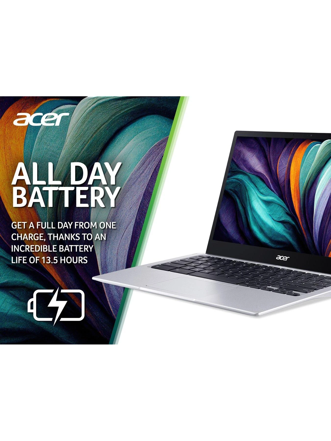 Acer Chromebook Spin 513 - 13.3in FHD Touchscreen, Qualcomm Snapdragon, 8GB RAM, 64GB SSD - Silver 7 Acer Chromebook Spin 513 - 13.3in FHD Touchscreen, Qualcomm Snapdragon, 8GB RAM, 64GB SSD - Silver - Image 7