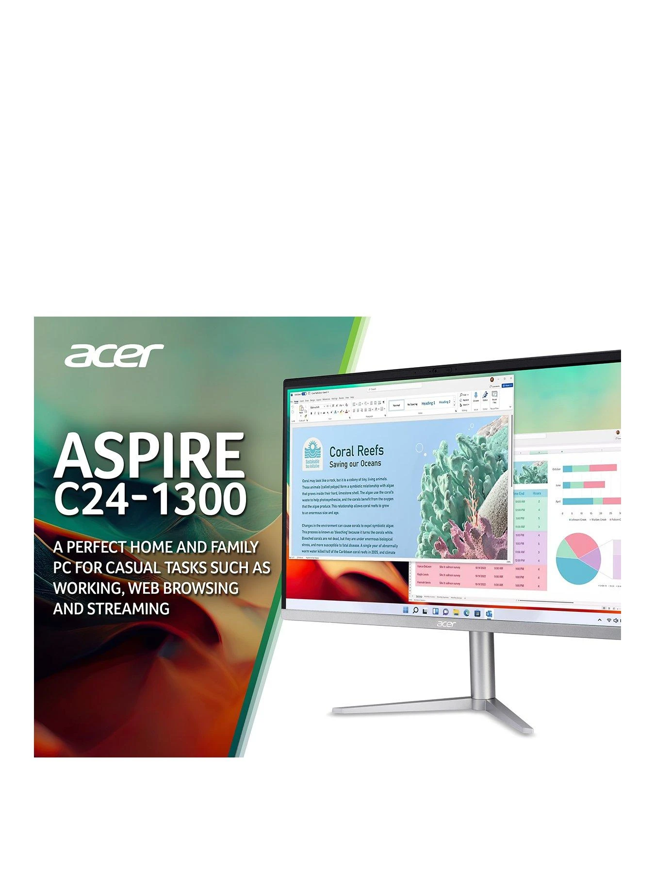 Acer Aspire C24-1300 All-in-One Desktop PC - 23.8in FHD, AMD Ryzen 5 7520U, 8GB RAM, 512GB SSD 3 Acer Aspire C24-1300 All-in-One Desktop PC - 23.8in FHD, AMD Ryzen 5 7520U, 8GB RAM, 512GB SSD - Image 3