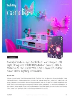 Twinkly Candies 100L 7MM Heart Shape RGB Lens Light String, 6cm Lamp Spacing, BT+WiFi, IP20 - USB-C Powered -Digital Station VPRWA SQ2 0000000029 MULTI SLd