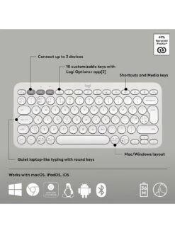 Logitech Pebble Keys 2 K380s, Multi-Device Bluetooth Wireless Keyboard, Slim And Portable - Off White -Digital Station VQ3D4 SQ6 0000000013 WHITE SLd2