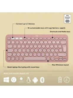 Logitech Pebble Keys 2 K380s, Multi-Device Bluetooth Wireless Keyboard, Slim And Portable - Rose -Digital Station VQ3D5 SQ6 0000000063 PINK SLd2