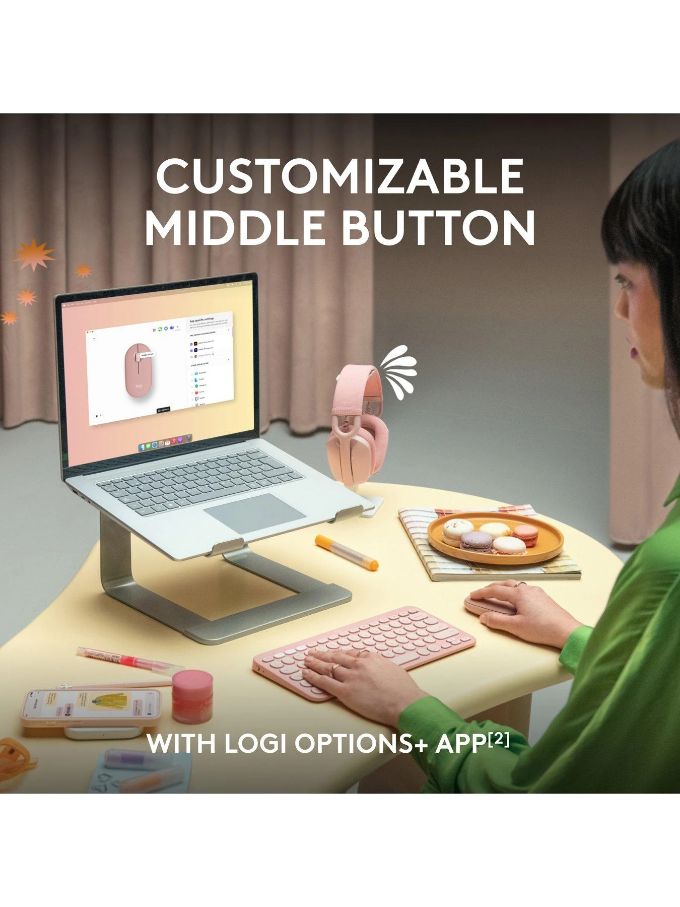 Logitech Pebble Mouse 2 M350s Slim Bluetooth Wireless Mouse, Lightweight, Quiet Clicks - Rose 4 Logitech Pebble Mouse 2 M350s Slim Bluetooth Wireless Mouse, Lightweight, Quiet Clicks - Rose - Image 4