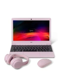 Geo Geobook 110 11.6in 4GB 128GB Windows 11 Pink Laptop, Headset, Mouse And Sleeve Bundle
