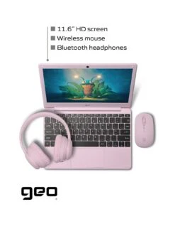 Geo Geobook 110 11.6in 4GB 128GB Windows 11 Pink Laptop, Headset, Mouse And Sleeve Bundle -Digital Station VS584 SQ3 0000000063 PINK SLa